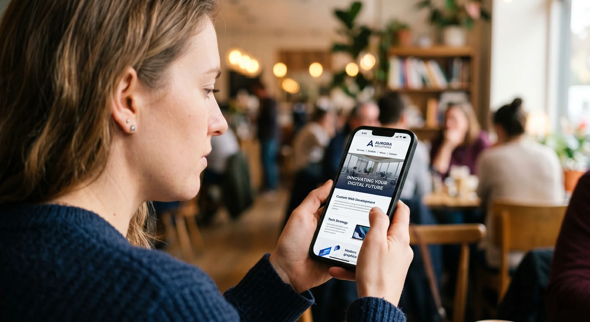 Person betrachtet eine Website auf dem Smartphone